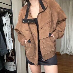 Brown Suede Women's Bomber Jacket
